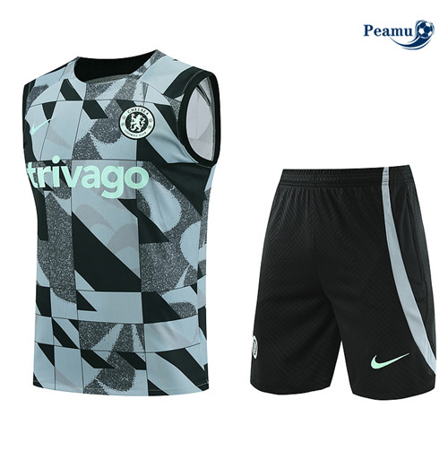 Peamu - Maillot foot Kit Entrainement Chelsea Debardeur + Shorts bleu clair 2024-2025 Outlet