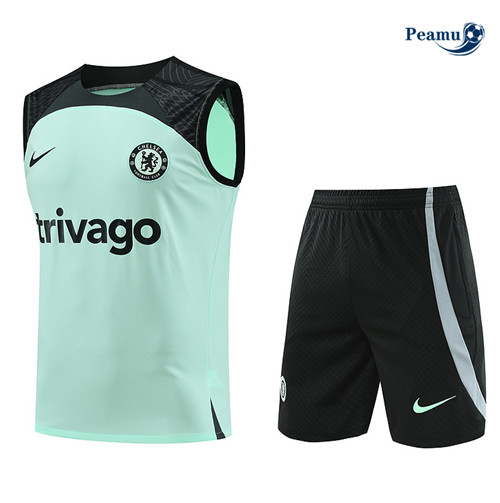Peamu - Maillot foot Kit Entrainement Chelsea Debardeur + Shorts vert 2024-2025 Soldes