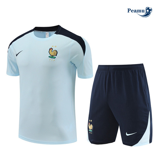 Peamu - Maillot foot Kit Entrainement France Enfant + Shorts bleu clair 2024-2025 grossiste