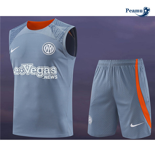 Peamu - Maillot foot Kit Entrainement Inter Milan Debardeur + Shorts gris 2024-2025 Soldes
