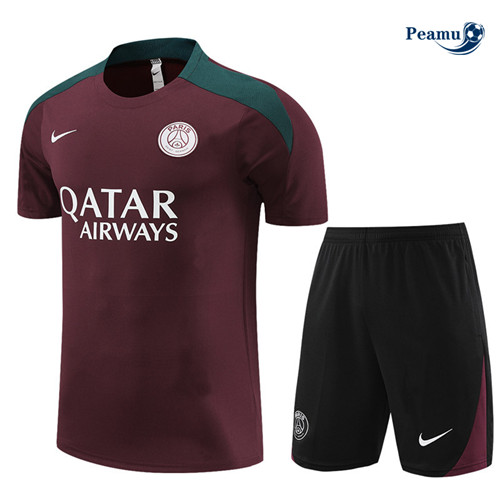 Peamu - Maillot foot Kit Entrainement Paris PSG Enfant + Shorts rouge bordeaux 2024-2025 discout