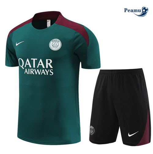 Peamu - Maillot foot Kit Entrainement Paris PSG Enfant + Shorts vert 2024-2025 Paris