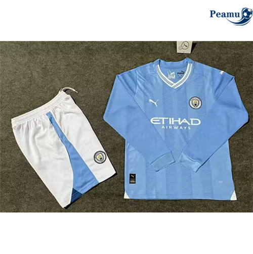 Peamu - Maillot foot Manchester City Enfant Domicile Manche Longue 2023-2024 Soldes
