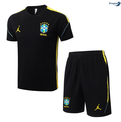 Maillot foot Kit Entrainement Brésil + Shorts Noir/Jaune 2026-2027 Soldes