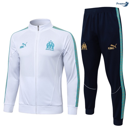 Veste Survetement Marseille Enfant Blanc 2026-2027 Personnalisé