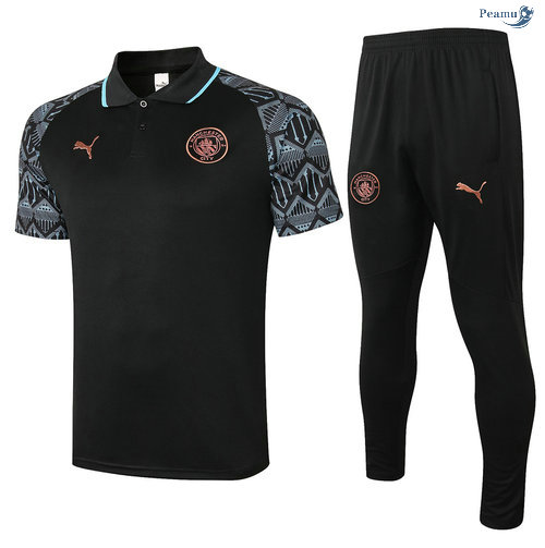 Peamu - Kit Maillot Entrainement POLO Manchester City + Pantalon Noir 2020-2021