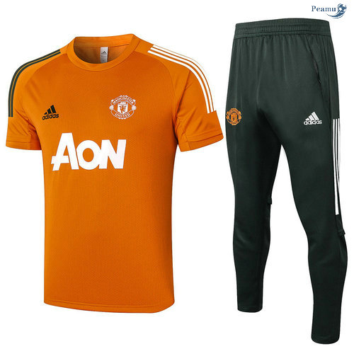 Peamu - Kit Maillot Entrainement Manchester United + Pantalon Orange 2020-2021