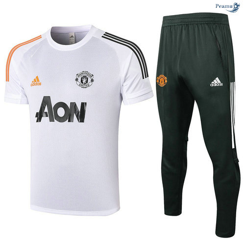 Peamu - Kit Maillot Entrainement Manchester United + Pantalon Blanc 2020-2021