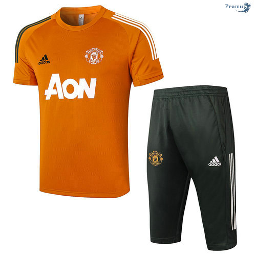 Peamu - Kit Maillot Entrainement Manchester United + Pantalon 3/4 Orange 2020-2021