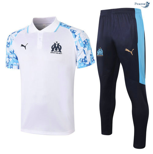 Peamu - Kit Maillot Entrainement POLO Marseille + Pantalon Blanc 2020-2021