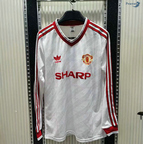 Peamu - Maillot Foot Rétro Manchester United Manche Longue Blanc 1986