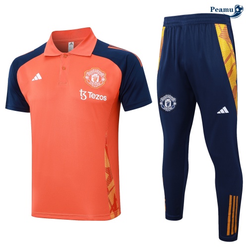 Kit Entrainement Manchester United Polo + Pantalon Orange 2024