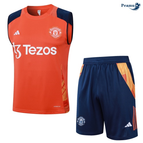 Kit Entrainement Manchester United Debardeur + Shorts Orange 2024