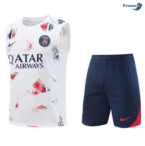 Kit Entrainement Paris PSG Debardeur + Shorts Blanc 2024