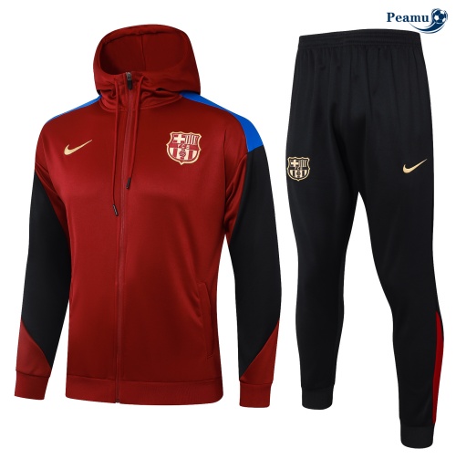 Veste Survetement Barcelone à Capuche rouge bordeaux 2024