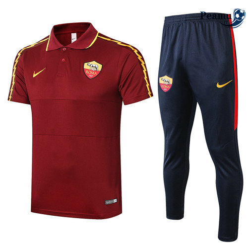 Kit Maillot Entrainement POLO AS Rome + Pantalon Jujube Rouge 2020-2021