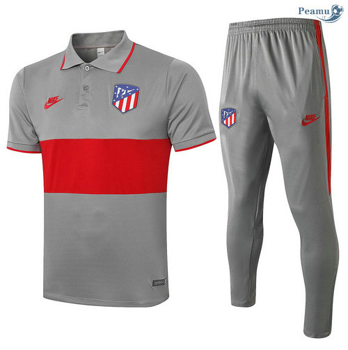 Kit Maillot Entrainement POLO Atletico Madrid + Pantalon Gris foncé/Rouge 2020-2021