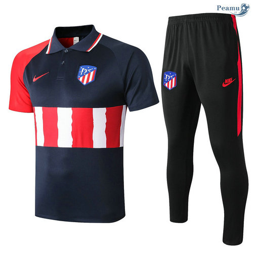 Kit Maillot Entrainement POLO Atletico Madrid + Pantalon Bleu Marine/Rouge/Blanc 2020-2021