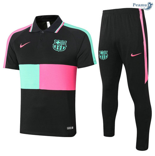 Kit Maillot Entrainement POLO Barcelone + Pantalon Noir/Verde/Rose 2020-2021