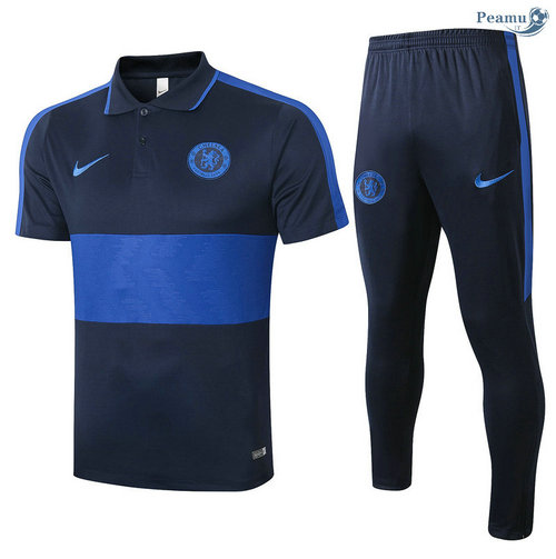 Kit Maillot Entrainement POLO Chelsea + Pantalon Bleu Marine/Bleu 2020-2021
