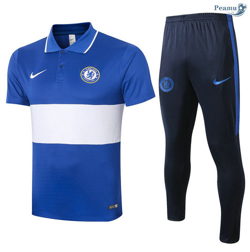 Kit Maillot Entrainement POLO Chelsea + Pantalon Bleu/Blanc 2020-2021