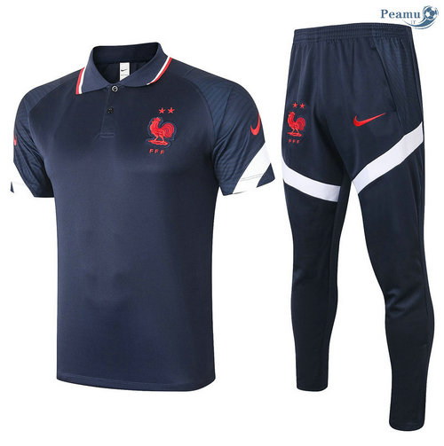Kit Maillot Entrainement POLO France + Pantalon Bleu Marine 2020-2021