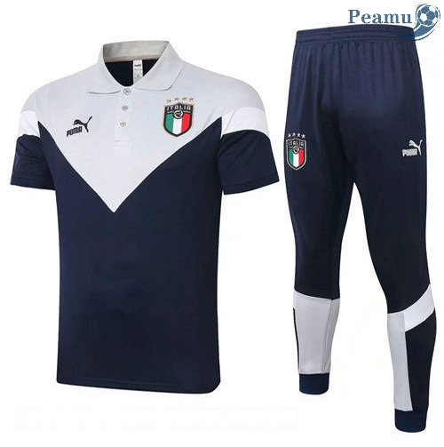 Kit Maillot Entrainement POLO Italie + Pantalon Bleu Marine/Blanc 2020-2021