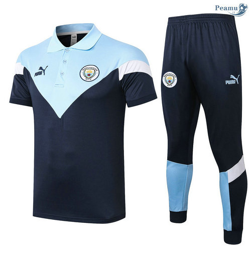 Kit Maillot Entrainement POLO Manchester City + Pantalon Bleu Clair 2020-2021