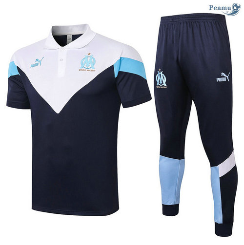 Kit Maillot Entrainement POLO Marseille + Pantalon Bleu Marine/Blanc 2020-2021