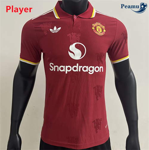 Maillot foot Manchester United Player lapel Rouge 2025-2026