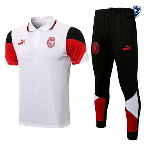 Peamu - Kit Maillot Entrainement foot Polo AC Milan + Pantalon Blanc 2021-2022
