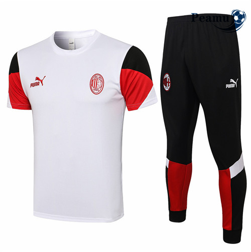 Peamu - Kit Maillot Entrainement foot AC Milan + Pantalon Blanc 2021-2022