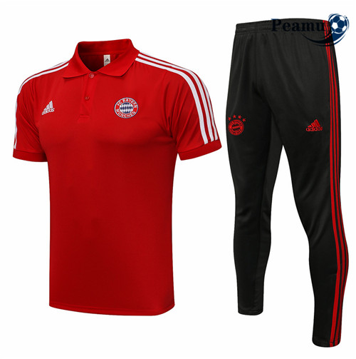 Peamu - Kit Maillot Entrainement foot Polo Bayern Munich + Pantalon Rouge/Blanc 2021-2022