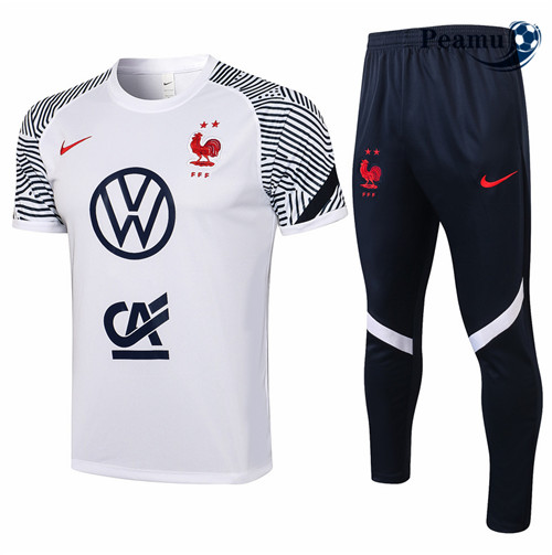 Peamu - Kit Maillot Entrainement foot France + Pantalon Blanc 2021-2022