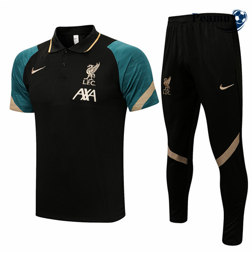 Peamu - Kit Maillot Entrainement foot Polo Liverpool + Pantalon Noir 2021-2022