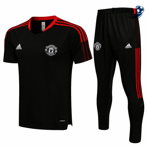Peamu - Kit Maillot Entrainement foot Manchester United + Pantalon Noir 2021-2022