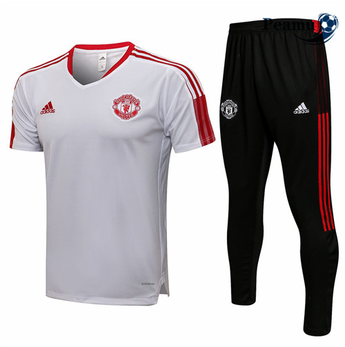 Peamu - Kit Maillot Entrainement foot Manchester United + Pantalon Blanc/Rouge 2021-2022