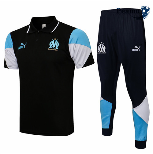 Peamu - Kit Maillot Entrainement foot Polo Marseille + Pantalon Noir 2021-2022
