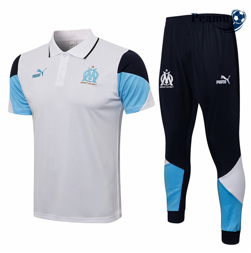 Peamu - Kit Maillot Entrainement foot Polo Marseille + Pantalon Blanc 2021-2022
