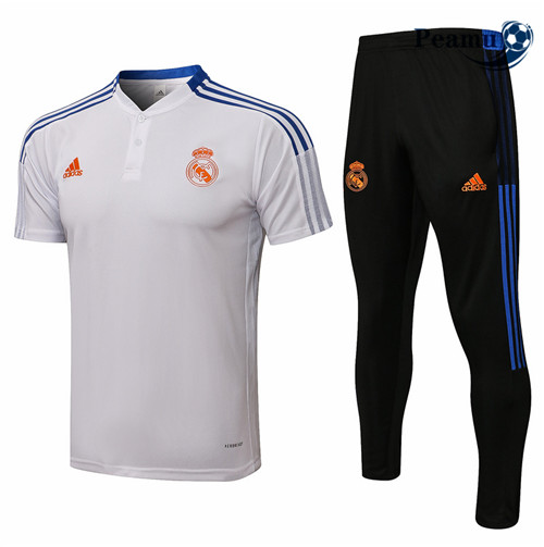 Peamu - Kit Maillot Entrainement foot Polo Real Madrid + Pantalon Blanc 2021-2022