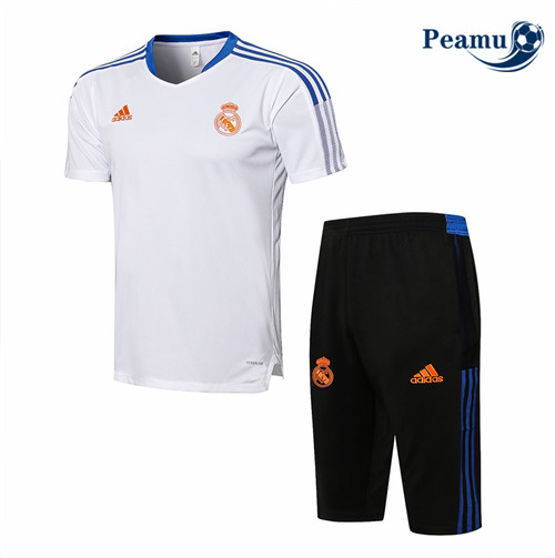 Peamu - Kit Maillot Entrainement foot Real Madrid + Pantalon 3/4 Blanc 2021-2022