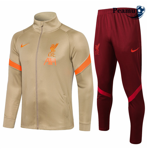 Peamu - Veste Survetement Liverpool Kaki 2021-2022 Col Haut