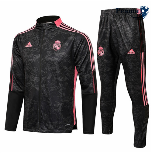 Peamu - Veste Survetement Real Madrid Noir/Rouge 2021-2022 Col Haut