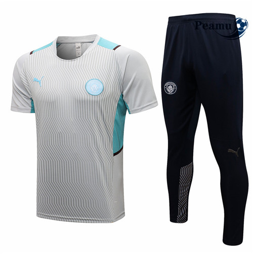 Kit Maillot Entrainement foot Manchester City + Pantalon Gris Clair 2021-2022