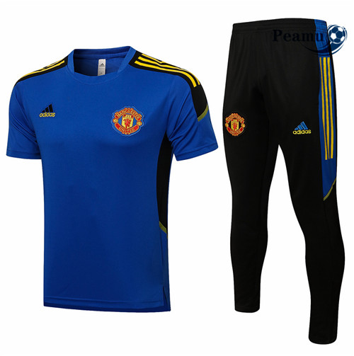 Kit Maillot Entrainement foot Manchester United + Pantalon champions league Bleu 2021-2022