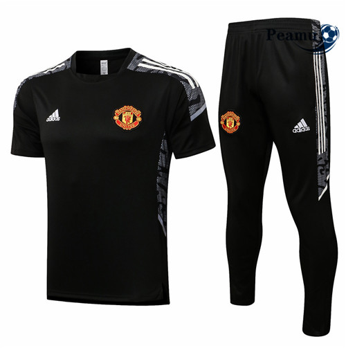 Kit Maillot Entrainement foot Manchester United + Pantalon champions league Noir/Blanc 2021-2022