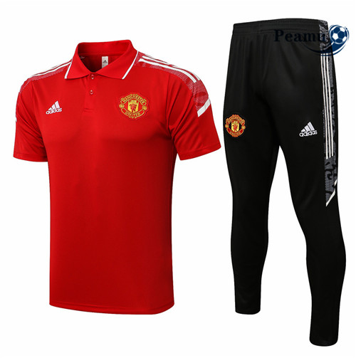 Kit Maillot Entrainement foot POLO Manchester United + Pantalon champions league Rouge/Blanc 2021-2022