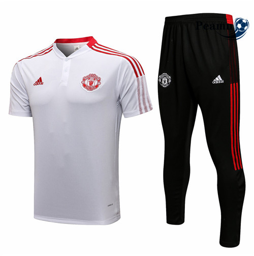 Kit Maillot Entrainement foot Polo Manchester United + Pantalon Blanc 2021-2022