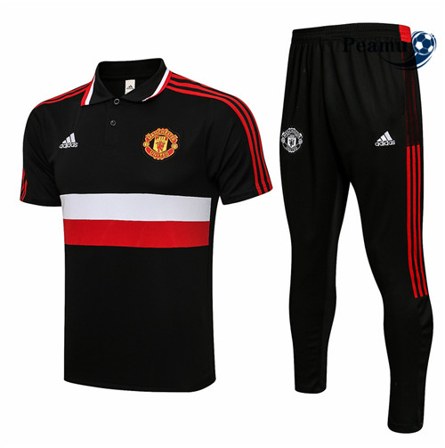Kit Maillot Entrainement foot Polo Manchester United + Pantalon Noir/Rouge/Blanc 2021-2022