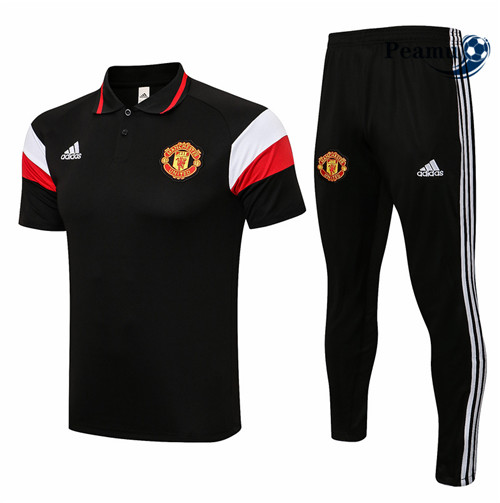 Kit Maillot Entrainement foot Polo Manchester United + Pantalon Noir/Rouge/Blanc 2021-2022